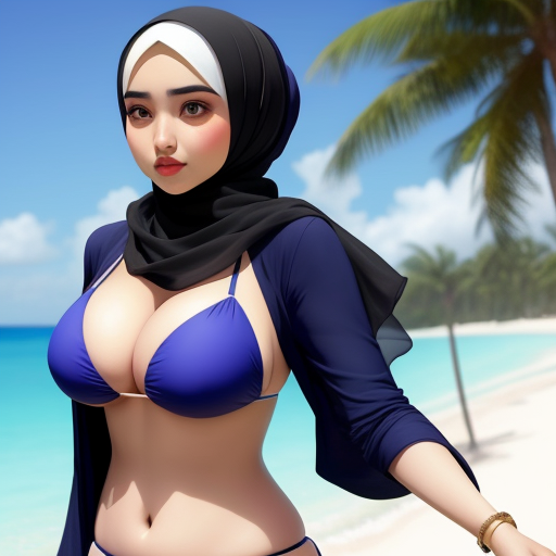 Generator Seni Ai Dari Teks Beautiful Hijab Women With Big Breast Wear Bikini Img Converter Com