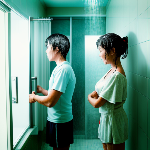 best ai image software Brother and sister take shower in hotel room