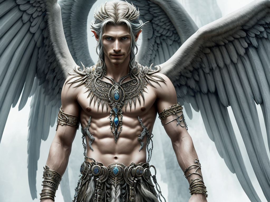 cartoon naked: close-up: the nephilim. nephilim wings, divine