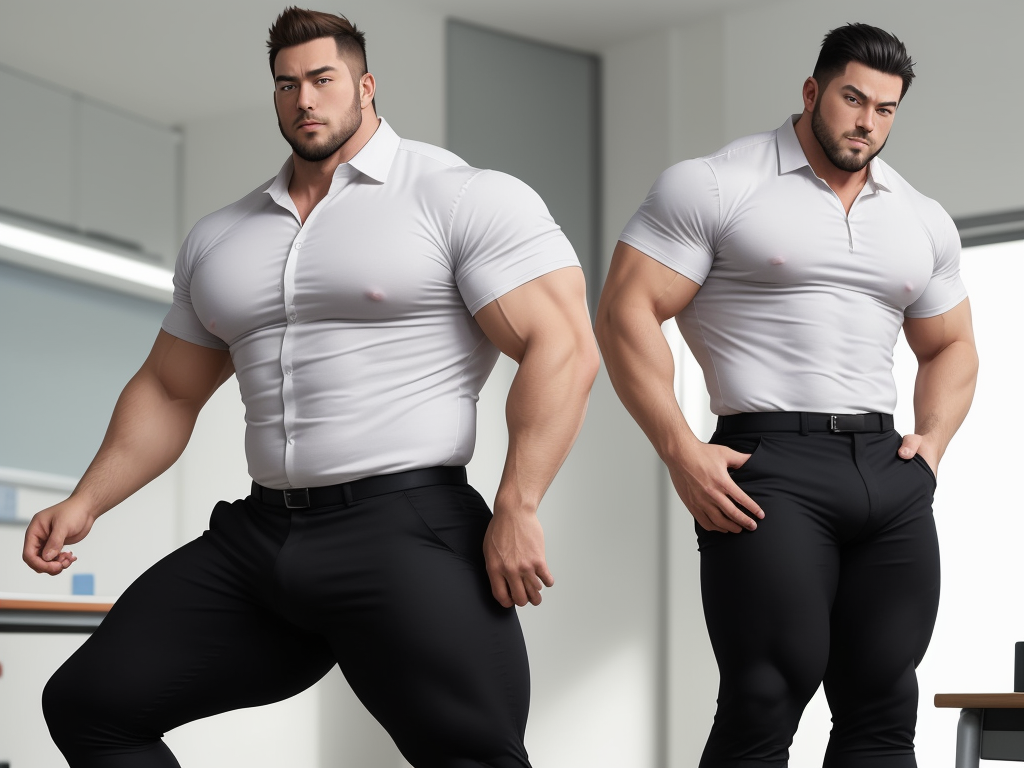 Catroon Nude Big Muscular Male Teacher Tight Trousers Shirt 6283