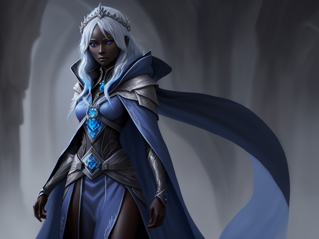 change images: 1 solo female drow adventurer, full figure, blue