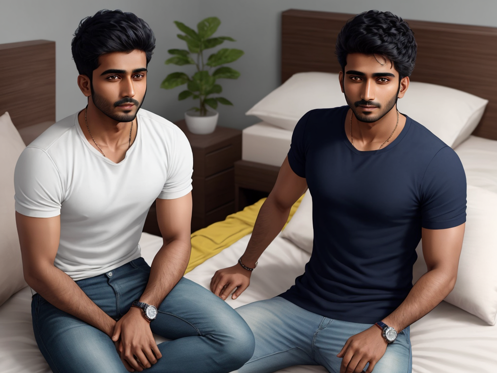 convert image to 4k resolution Indian guy 25 , with slim fit , in in bed