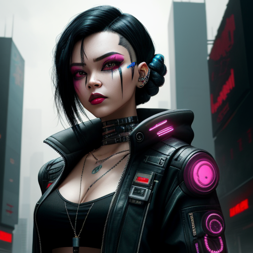 Photo size converter: Cyberpunk girl black hair