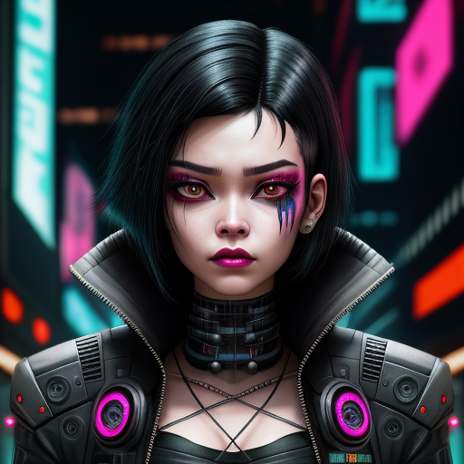 Ai creates image: Cyberpunk girl black hair