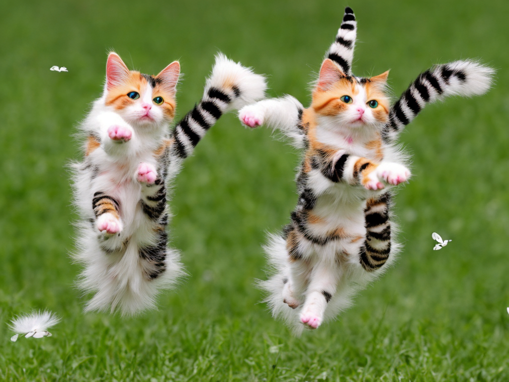 Hd photo Eine lustige Katze springt in der Wiese hoch