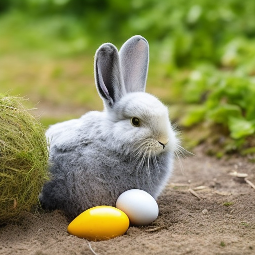 A.i. pictures: Garten mit Osterhase im Nest mit Eier im Rucksack