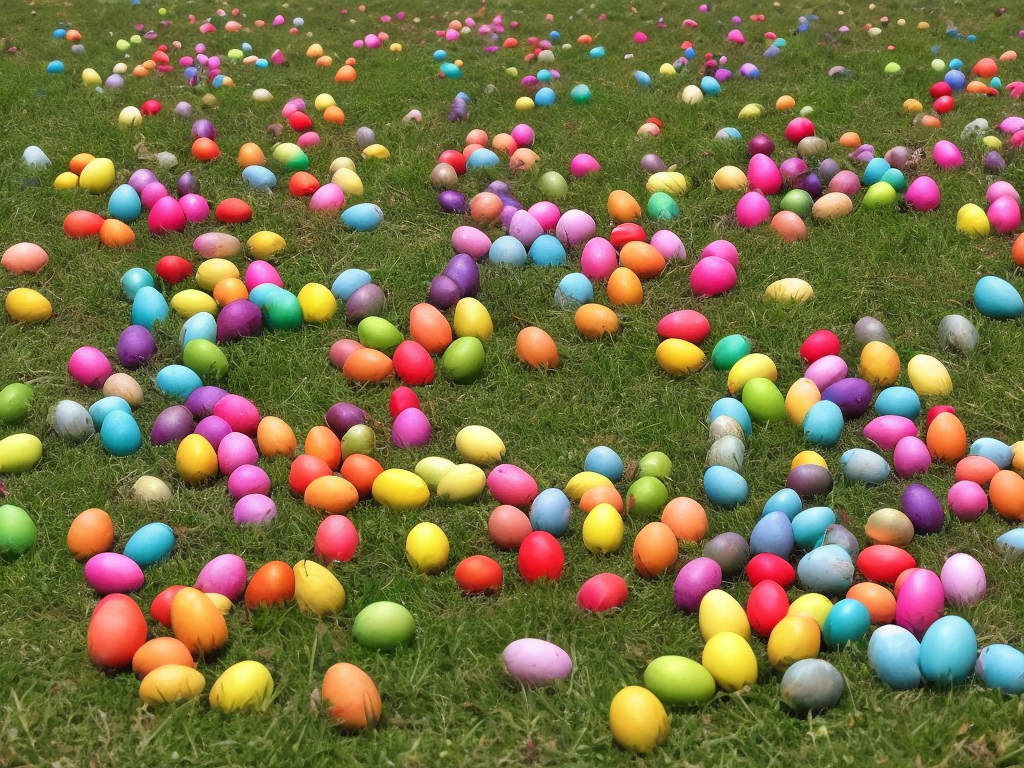 Turn picture hd: Große Osterhasen und buntes Osternest in grüner