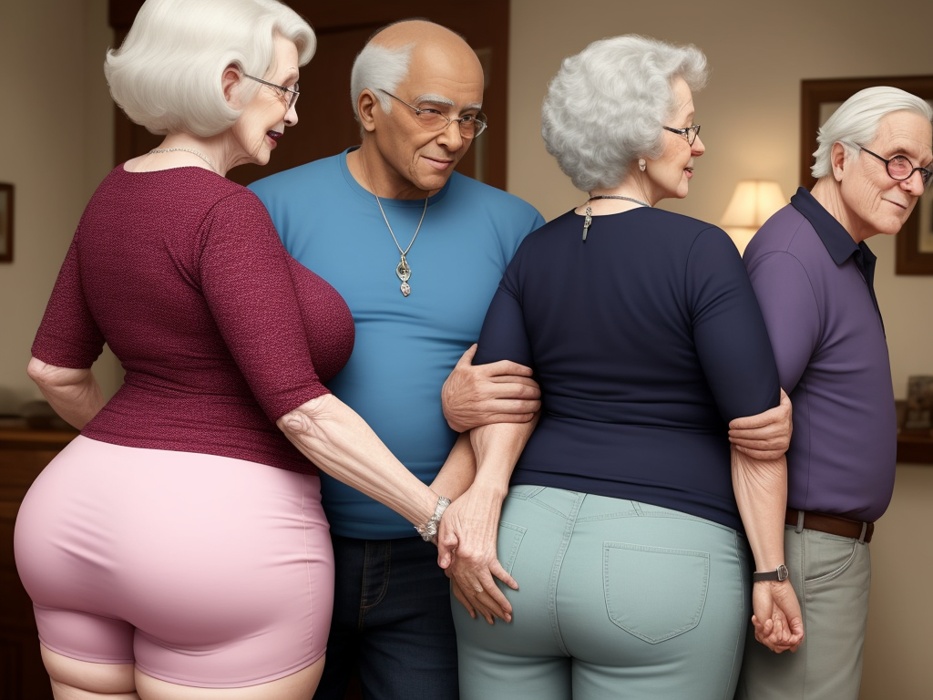 High Resolution Image Granny Showing Her Big Booty Touching Manfriend