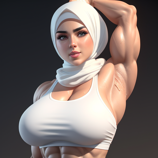 Ai Art Generator From Text Hijab Girl As Muscular Woman Wearing White Top Img