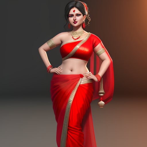 Ai Art Generator Do Texto Hot Lady In Red Saree Big Breast And Visible