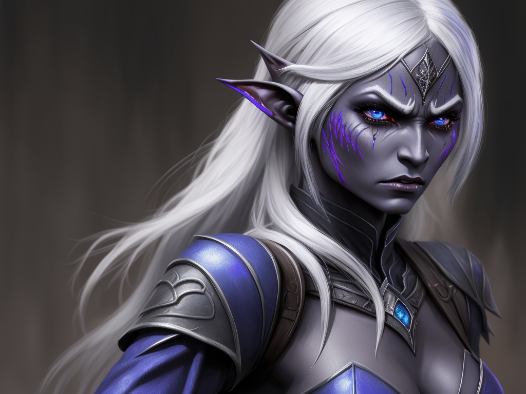 image converter: realistic female drow elf fighter, full figure,