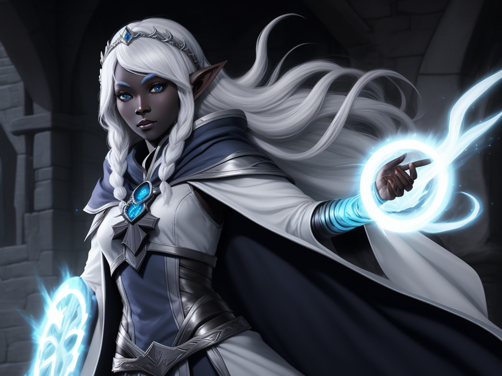 image size converter: 1 solo female drow elf adventurer, black skin,