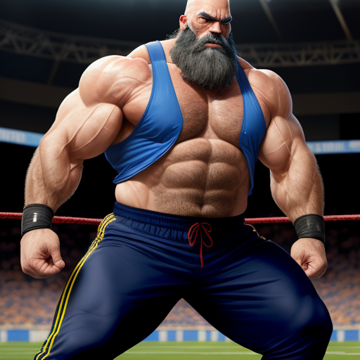 image to ai: A muscular older wrestler daddy with black beard