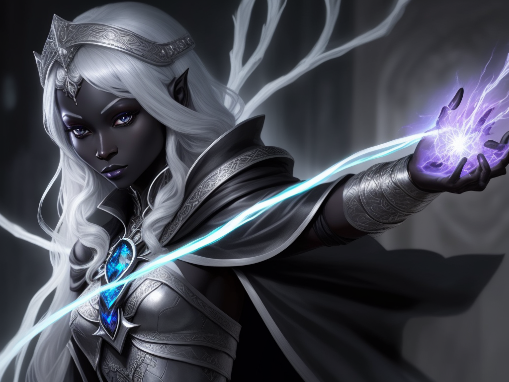 Image To Hd: 1 Solo Female Drow Cleric, Black Skin, Silver