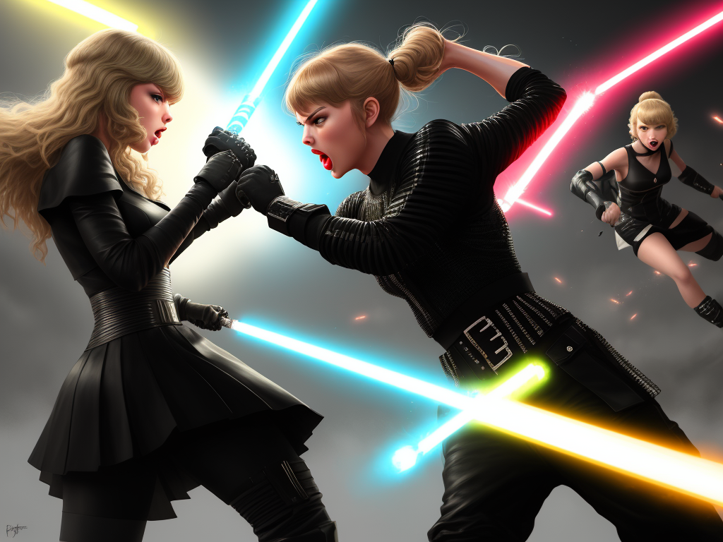 photo in 4k: kanye west fighting taylor swift with lightsabers
