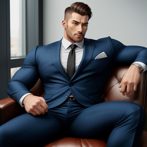 Make Photo Higher Quality A Suit Muscular Man Sitting With Big Bulge In His 1561