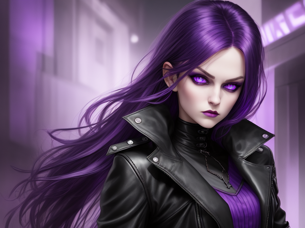 image enhancer: Mujer gótica, pelo violeta, badass , ojos