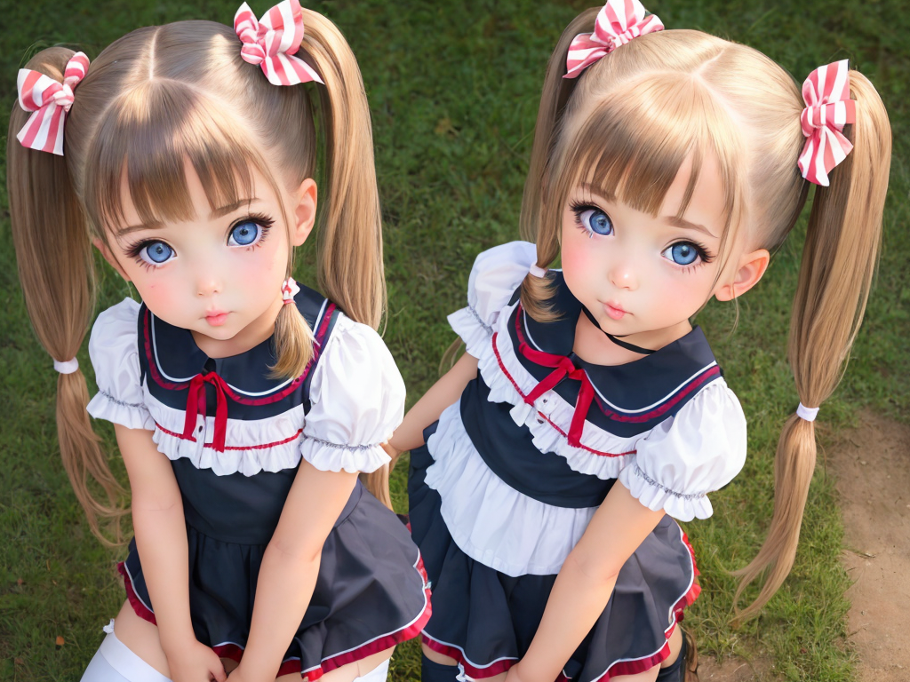 Ai photo tool: one caucasian child girl pigtails neked body