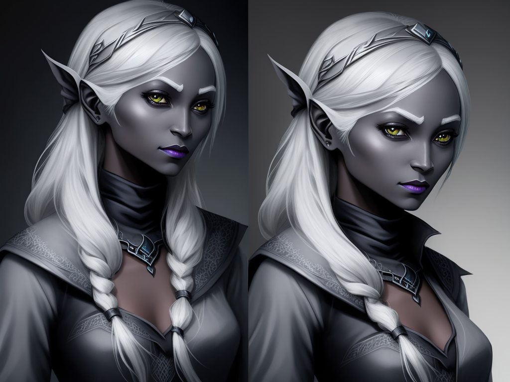 Ai image upscaler: one female drow with a simple and poor grey