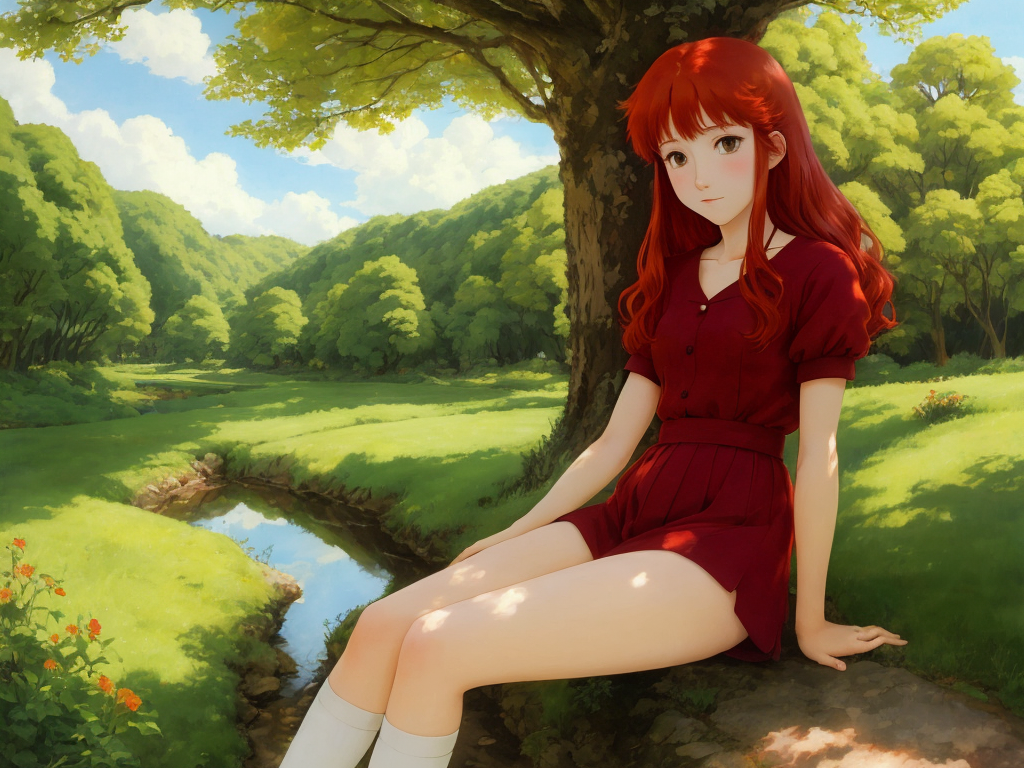 Turn an image into high resolution: one Red hair girl neked body clear