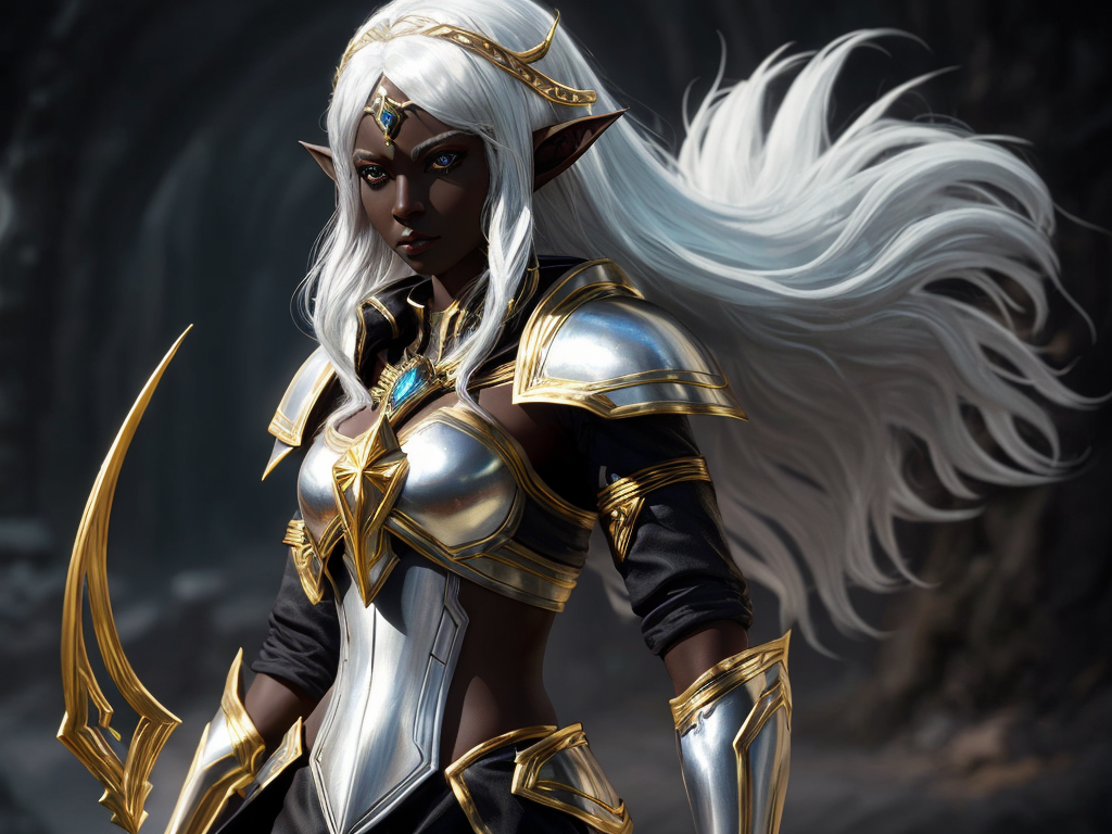 pixel-image-converter-one-drow-elf-woman-black-skin-gold-armor-white