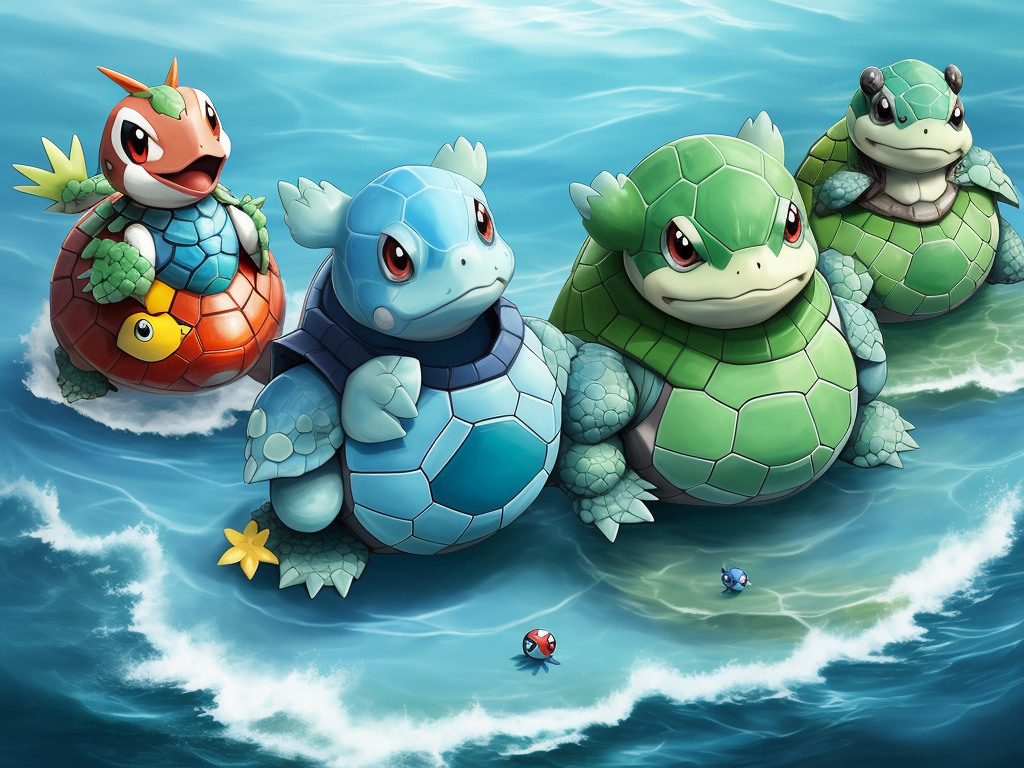 AI Art Generator from Text Pokemon water turtle and its three ...