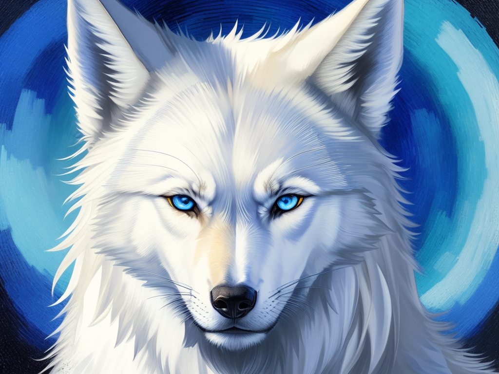 Converter picture size: realistic white wolf with blue eyes in a vincent