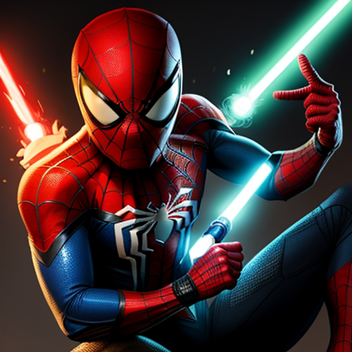 Photo pic: spiderman with a lightsaber eating a taco