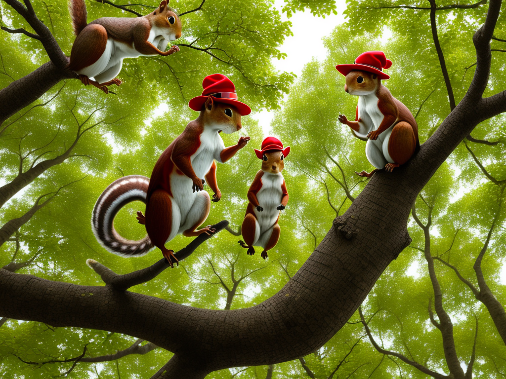 ai upscale image Squirrels jump from tree to tree in the forest,