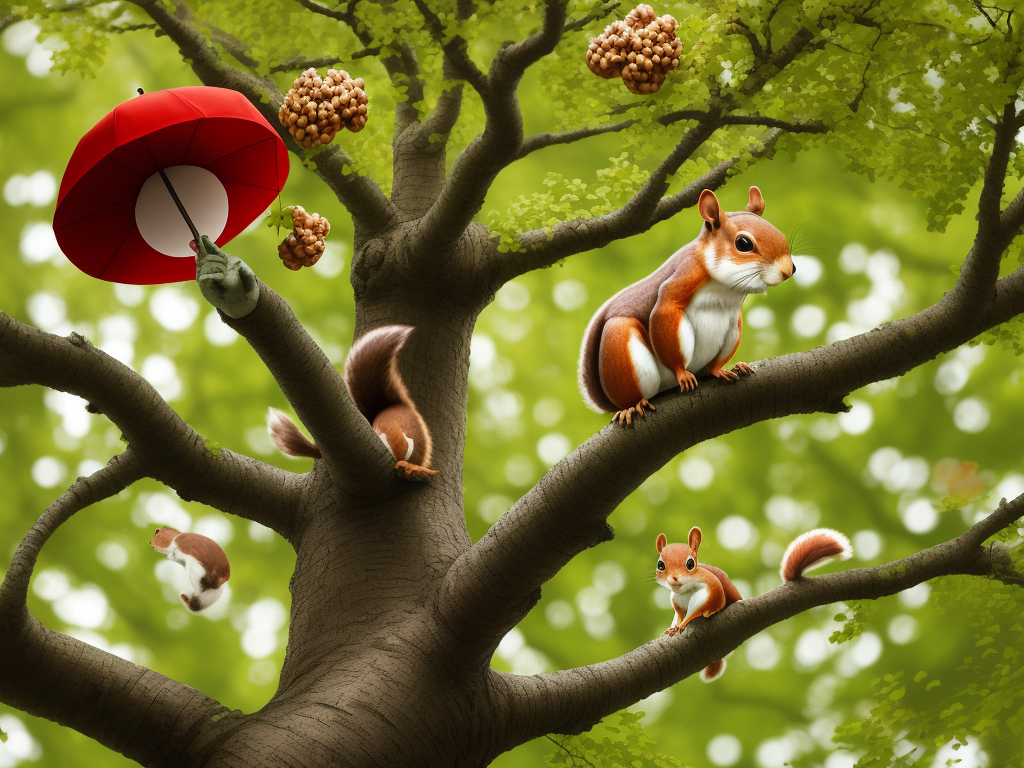 hires images Squirrels jump from tree to tree in the forest,