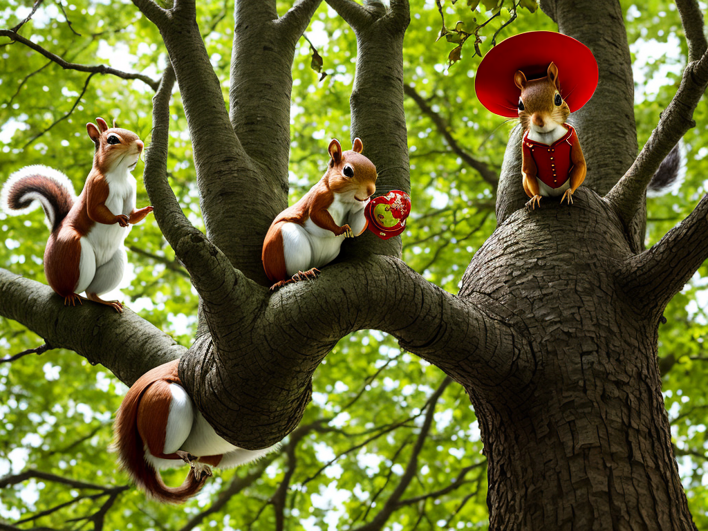 ai photo tools Squirrels jump from tree to tree in the forest,