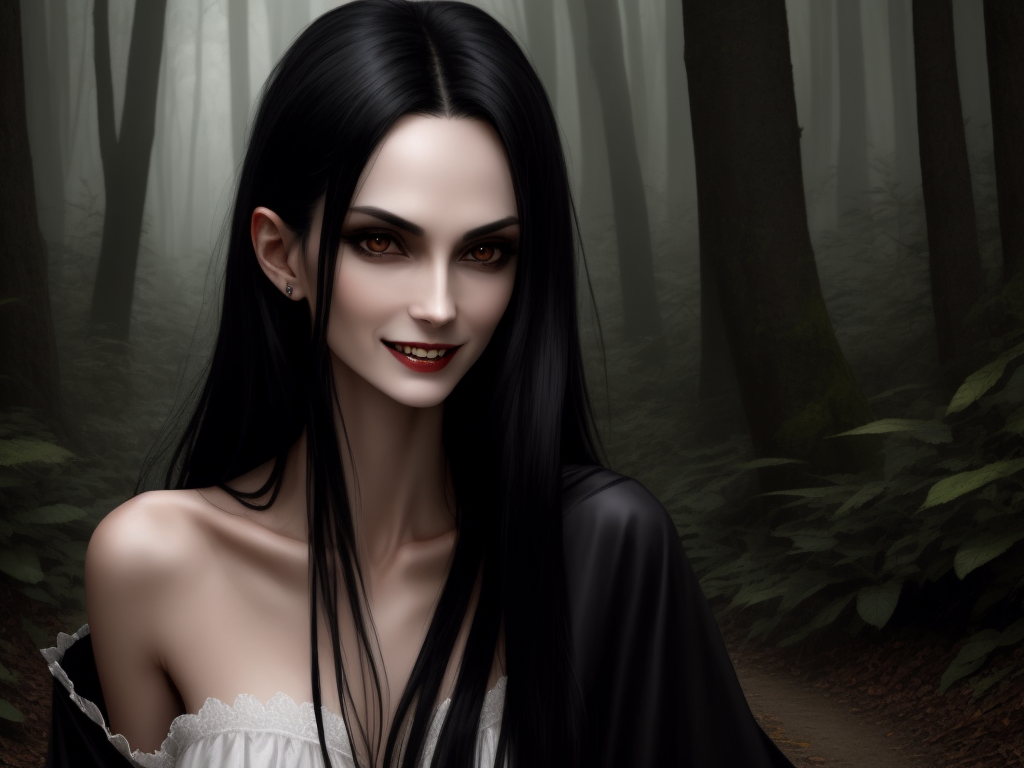 Convert image: tall sickly thin 35 years old female vampire with