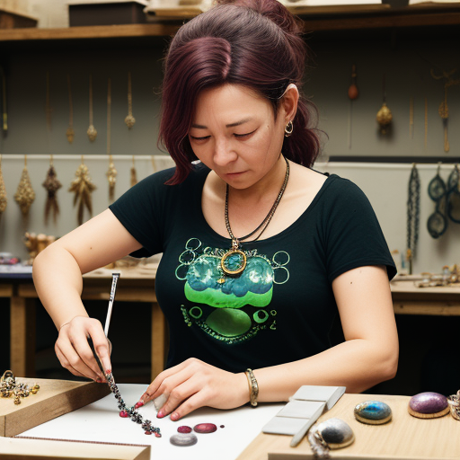 text to image ai Female jewelry maker working hard at her