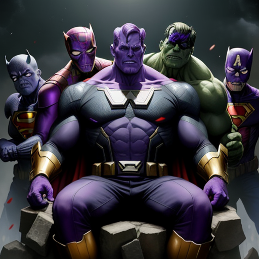 Image convertion: thanos kills many superheros. heroes' dead bodies