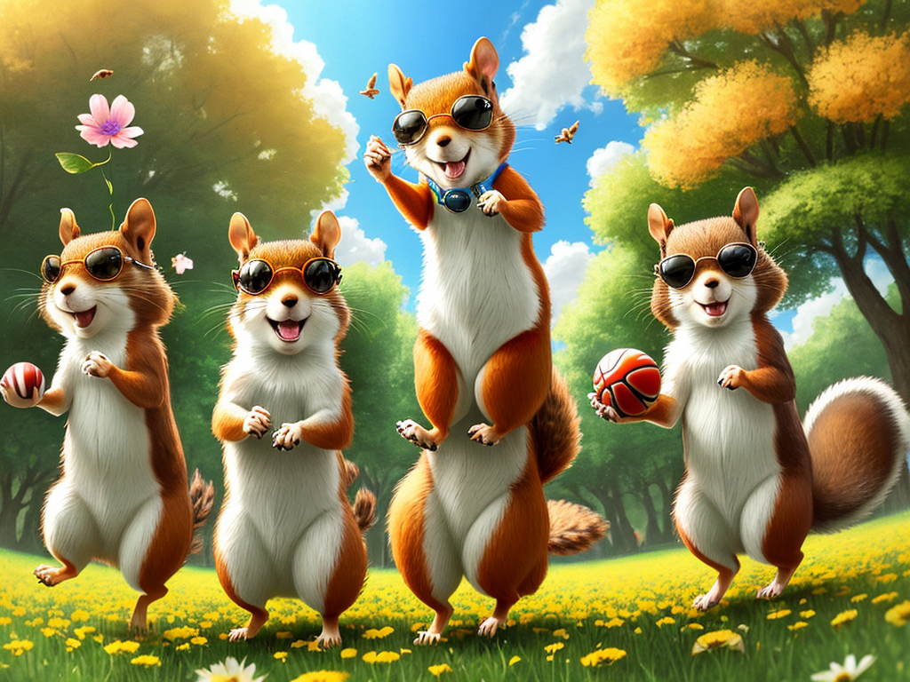 Free ai photo editor: Three cute, funny squirrels with sunglasses play