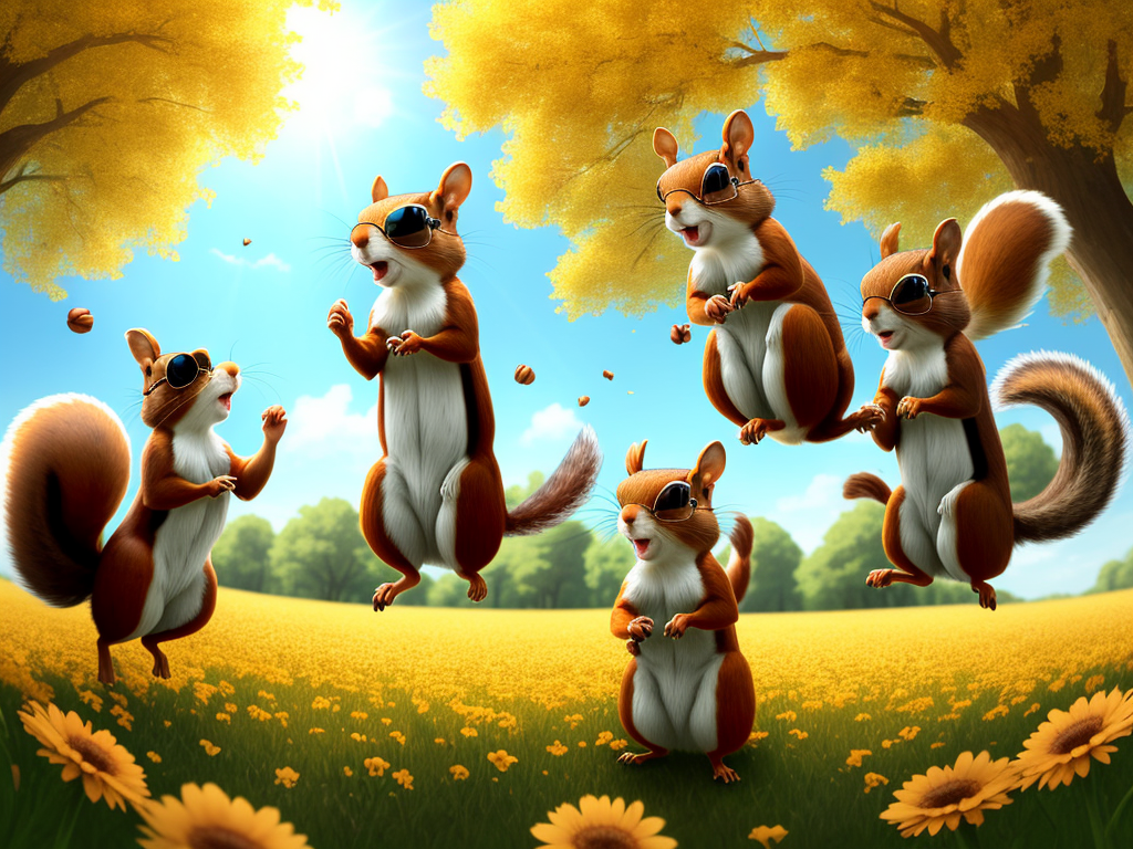 high-res image: Three cute, funny squirrels with sunglasses play