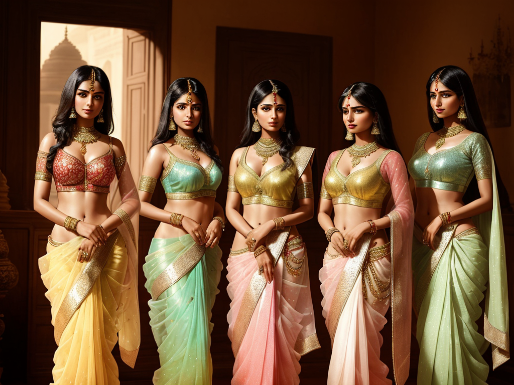 Generador De Arte Ai A Partir De Texto Three Indian Girls In A Harem