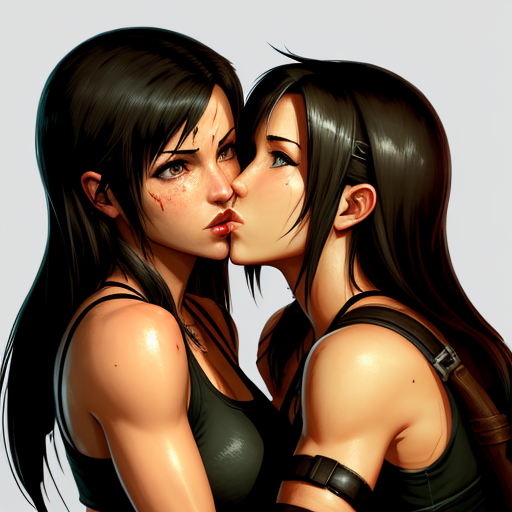 Convert Low Res To High Res Tifa Lockhart Kissing Lara Croft In Lips