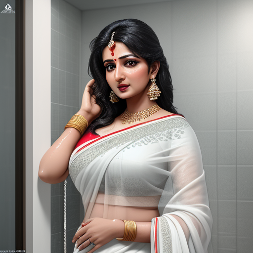 Turn Photo To 4k Bhabhi In Shower In White Saree Big Cleavage