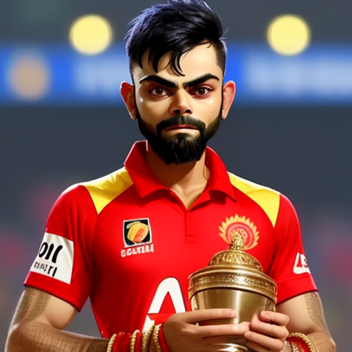 Ai to make images virat kohli holding rcb cup wearing rcb jersy