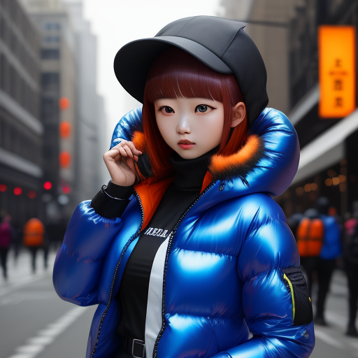 Ai image upscaler: woman in shiny down jacket in a club