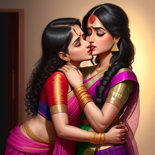 Upscale Image Women In Saree Kissing And Pressing Boobs 